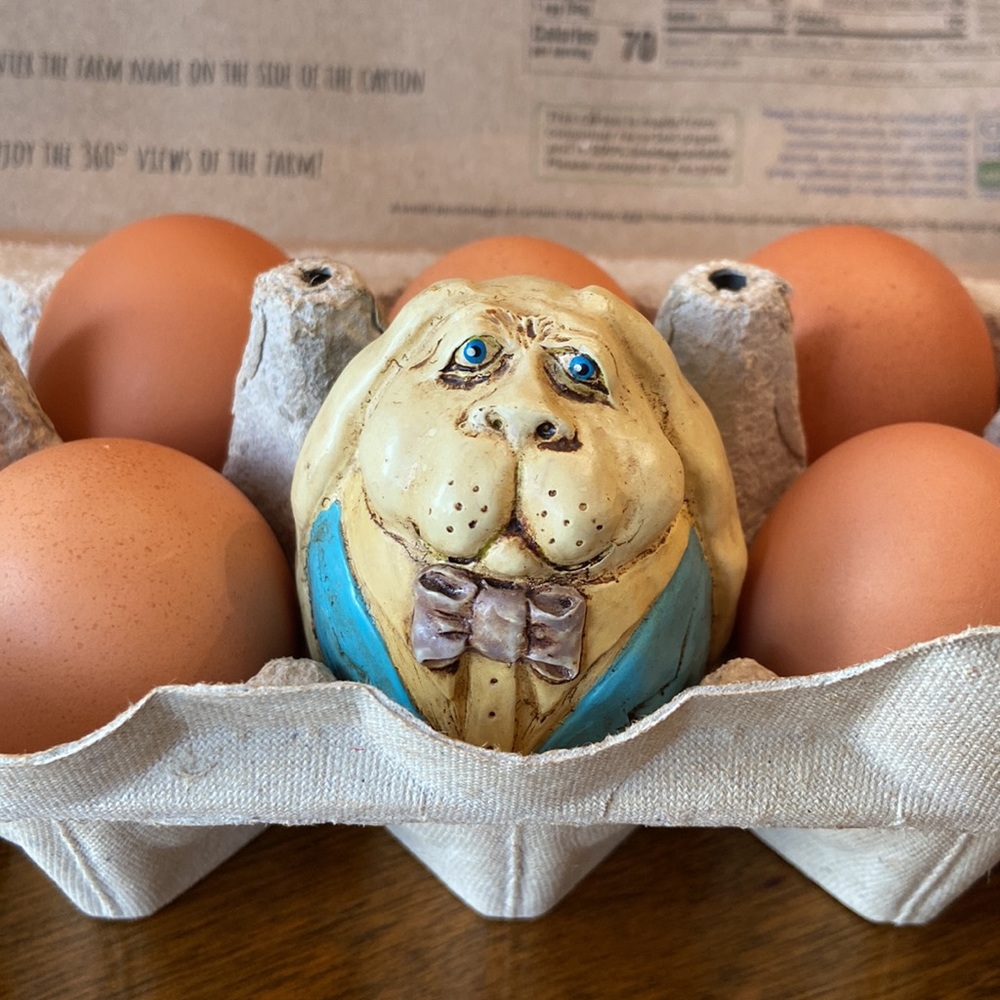 Vintage Kurt Adler Egg-Shaped Bunny Rabbit Suit & Bowtie Resin